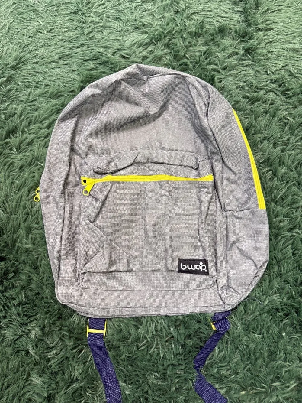 B-Wap Kids Gray Backpack with Yellow Zippers & Navy Straps School Travel Bag